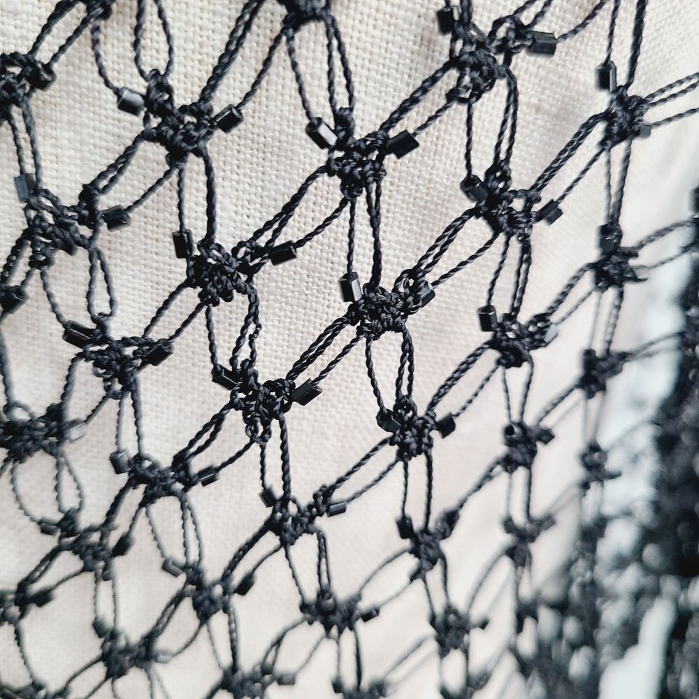Helen Wang NY Beaded Crochet Mesh Open Cardigan Black M Y2K‎ Vampire Diaries - Picture 3 of 9